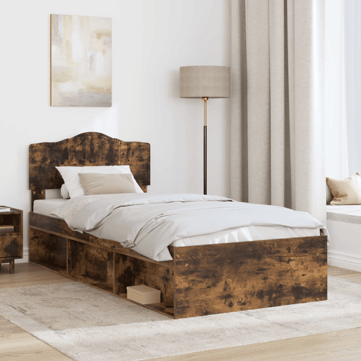 Estrutura de cama de solteiro para adultos com cabeceira Carvalho Defumado 75 x 190 cm