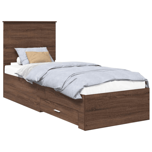 Estrutura de cama de solteiro para adultos Carvalho Marrom e Prata 70 x 190 cm