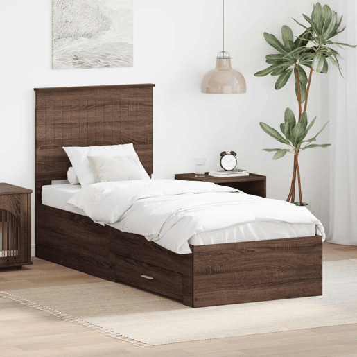 Estrutura de cama de solteiro para adultos Carvalho Marrom e Prata 70 x 190 cm
