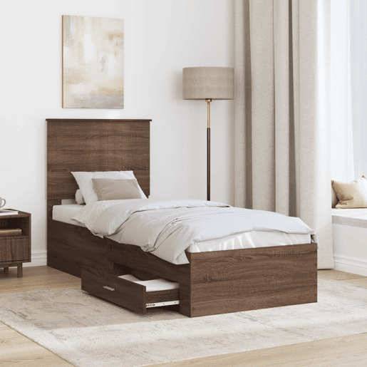 Estrutura de cama de solteiro para adultos Carvalho Marrom e Prata 70 x 190 cm