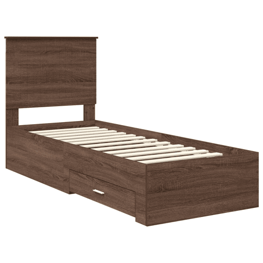 Estrutura de cama de solteiro para adultos Carvalho Marrom e Prata 70 x 190 cm