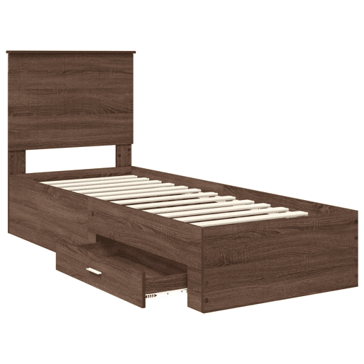 Estrutura de cama de solteiro para adultos Carvalho Marrom e Prata 70 x 190 cm