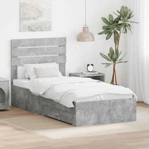 Estrutura de cama de solteiro para adultos com gaveta com cabeceira Madeira processada