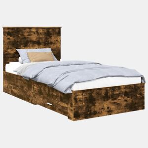 Estrutura de cama de solteiro para adultos com Cabeceira - Carvalho Defumado 100 x 200 cm
