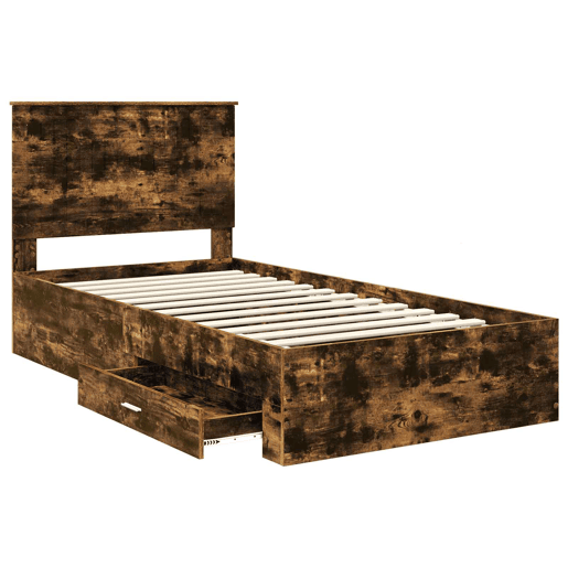 Estrutura de cama de solteiro para adultos com Cabeceira - Carvalho Defumado 100 x 200 cm