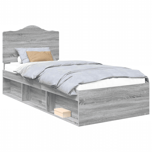 Estrutura de cama de solteiro com cabeceira - Cinza Sonoma 90 x 200 cm