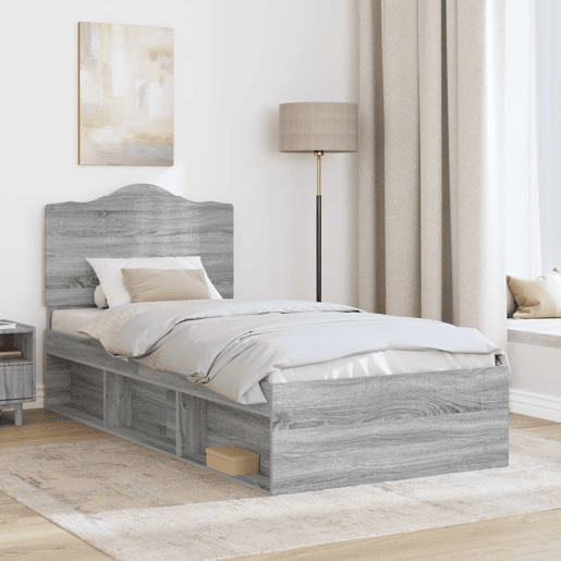 Estrutura de cama de solteiro com cabeceira - Cinza Sonoma 90 x 200 cm