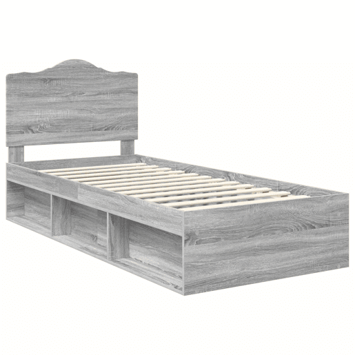 Estrutura de cama de solteiro com cabeceira - Cinza Sonoma 90 x 200 cm