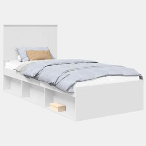 Estrutura de cama de solteiro para adultos - Branco 90 x 190 cm Madeira de Pinheiro Sólida