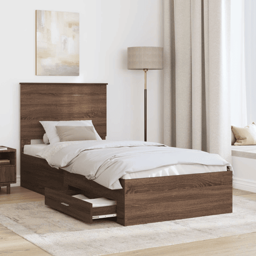 Estrutura de cama de solteiro para adultos Carvalho Marrom e Prata 75 x 190 cm