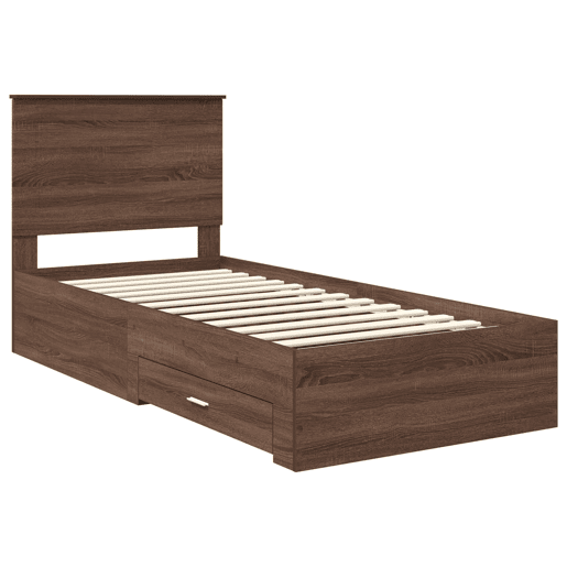 Estrutura de cama de solteiro para adultos Carvalho Marrom e Prata 75 x 190 cm