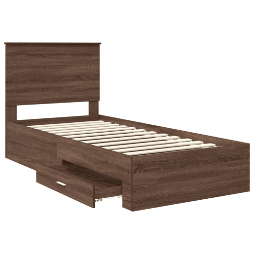 Estrutura de cama de solteiro para adultos Carvalho Marrom e Prata 75 x 190 cm