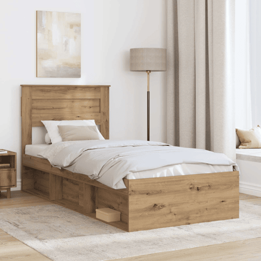 Estrutura de cama de solteiro para adultos com Cabeceira - Carvalho Artesanal 100 x 200 cm