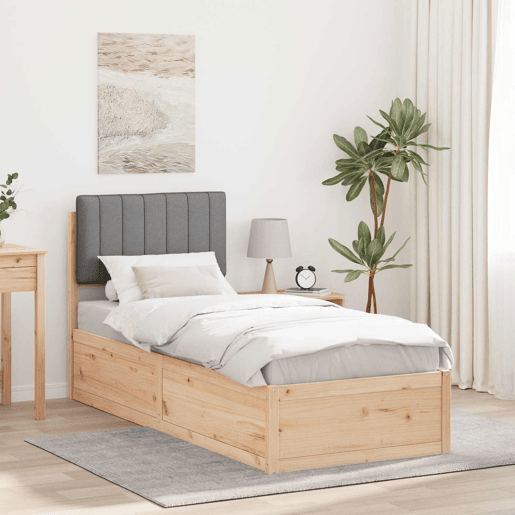 Estrutura de cama de solteiro simple com Cabeceira Estofada Cinzento-claro