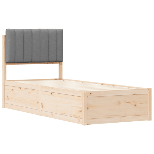 Estrutura de cama de solteiro simple com Cabeceira Estofada Cinzento-claro