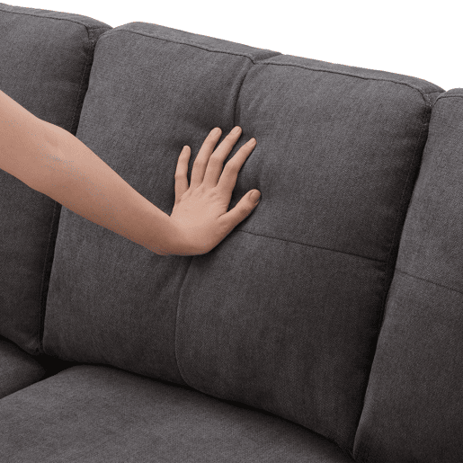 Sofá moderno em L de 3 lugares com chaise longue - arrumação, porta-copos, 2 almofadas - cinzento