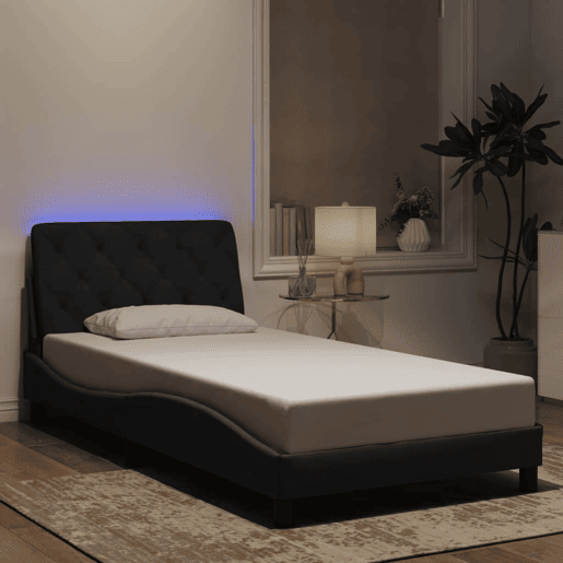 Estrutura de cama de solteiro para adultos com LED 100x200 cm veludo preto