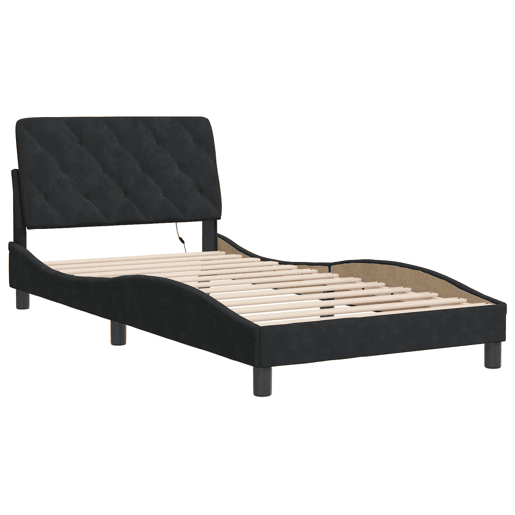 Estrutura de cama de solteiro para adultos com LED 100x200 cm veludo preto