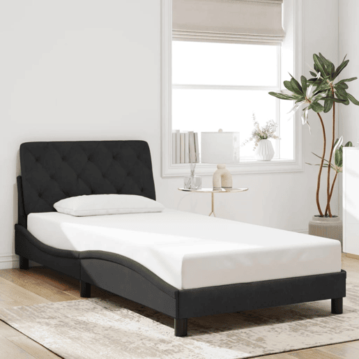 Estrutura de cama de solteiro para adultos com LED 100x200 cm veludo preto