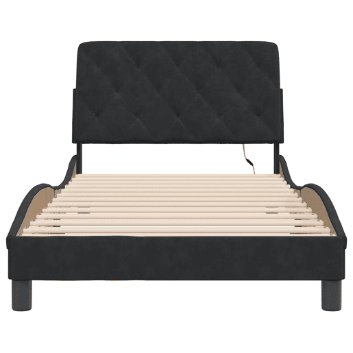 Estrutura de cama de solteiro para adultos com LED 100x200 cm veludo preto