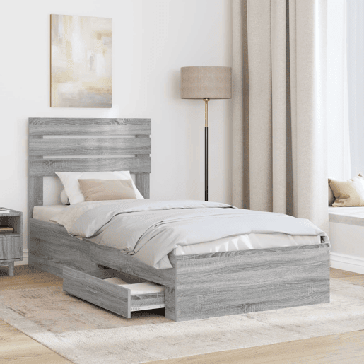 Estrutura de cama de solteiro para adultos com gaveta com cabeceira Madeira processada