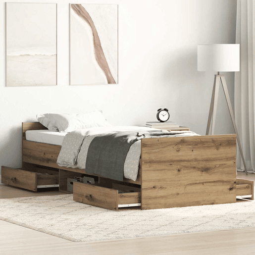 Estrutura de cama de solteiro para adultos Carvalho Artesanal 193 x 78 x 50 cm