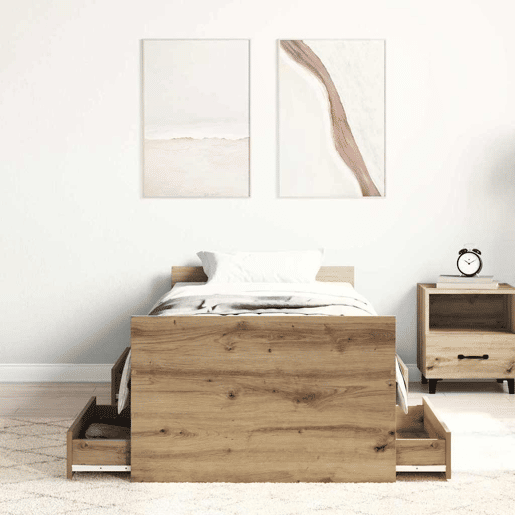 Estrutura de cama de solteiro para adultos Carvalho Artesanal 193 x 78 x 50 cm
