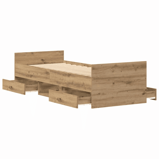 Estrutura de cama de solteiro para adultos Carvalho Artesanal 193 x 78 x 50 cm
