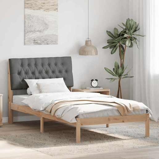 Estrutura de cama de solteiro para adultos com Cabeceira - Estofada Castanho 100 x 200 cm