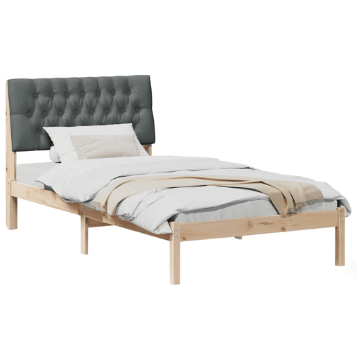 Estrutura de cama de solteiro para adultos com Cabeceira - Estofada Castanho 100 x 200 cm