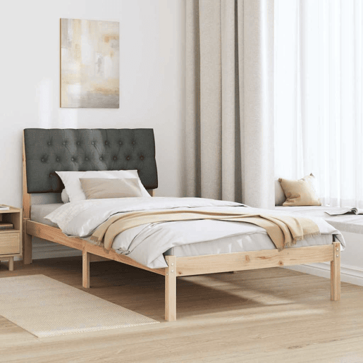 Estrutura de cama de solteiro para adultos com Cabeceira - Estofada Castanho 100 x 200 cm