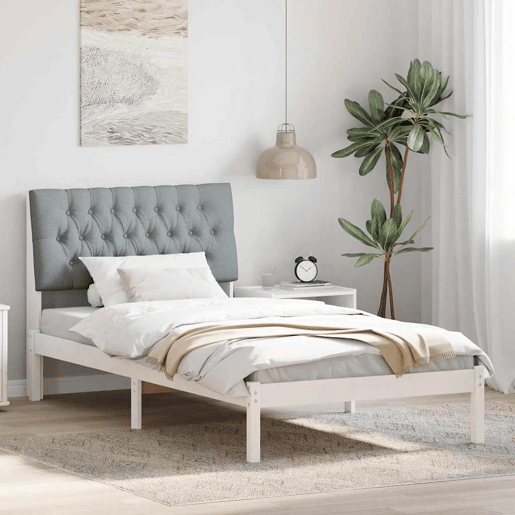 Estrutura de cama de solteiro para adultos com Cabeceira - Estofada Branco 100 x 200 cm