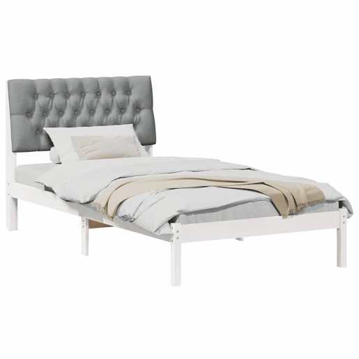 Estrutura de cama de solteiro para adultos com Cabeceira - Estofada Branco 100 x 200 cm