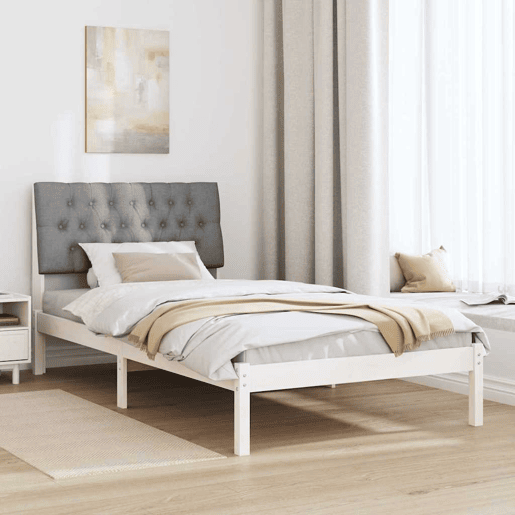 Estrutura de cama de solteiro para adultos com Cabeceira - Estofada Branco 100 x 200 cm