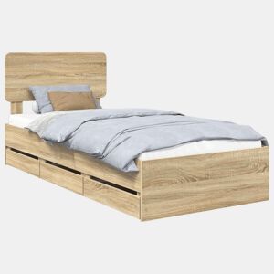 Estrutura de cama de solteiro moderno com cabeceira - Carvalho Sonoma 75 x 190 cm