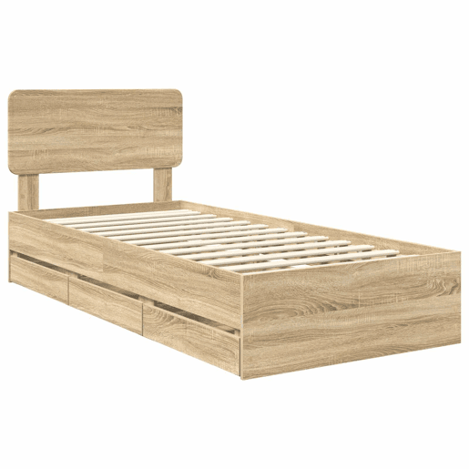 Estrutura de cama de solteiro moderno com cabeceira - Carvalho Sonoma 75 x 190 cm
