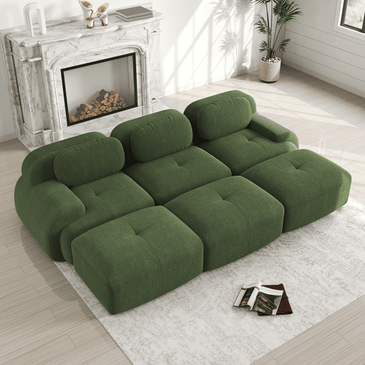 Sofá modular de 3 lugares com 3 pufes - sem montagem, adequado para animais de estimação, braços ultra-rebatíveis - Verde
