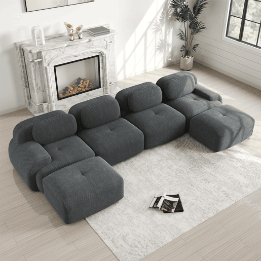 Sofá modular em U - sem montagem - Veludo cotelê respirável, espuma de alta elasticidade 32D, braços extra largos, ergonómico e adequado para animais de estimação - Cinza