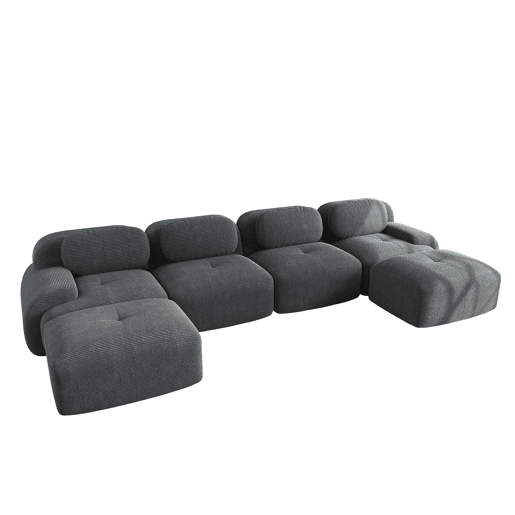 Sofá modular em U - sem montagem - Veludo cotelê respirável, espuma de alta elasticidade 32D, braços extra largos, ergonómico e adequado para animais de estimação - Cinza