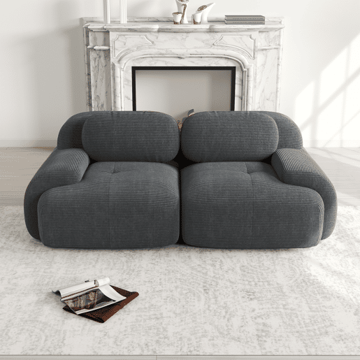 Sofá loveseat 82'' - Modular combinável, com braços curvos, base antiderrapante e estofamento elástico, para sala, quarto e cinema em casa - Cinza