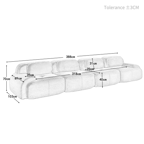 Sofá de 4 lugares - Veludo cotelê macio, acolchoado 32D altamente elástico, adequado para animais de estimação e ergonómico, embalado a vácuo - Cinza