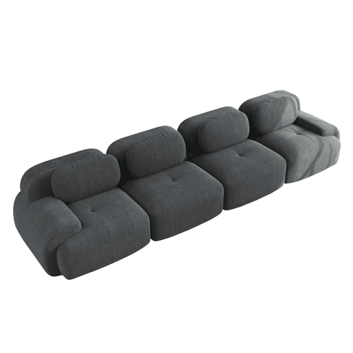 Sofá de 4 lugares - Veludo cotelê macio, acolchoado 32D altamente elástico, adequado para animais de estimação e ergonómico, embalado a vácuo - Cinza