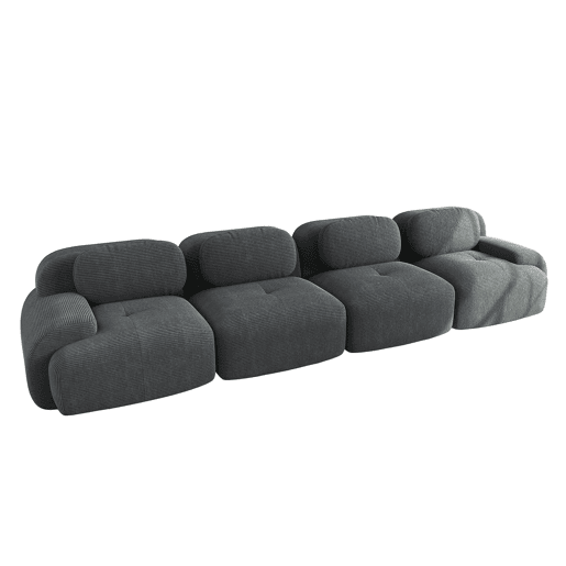 Sofá de 4 lugares - Veludo cotelê macio, acolchoado 32D altamente elástico, adequado para animais de estimação e ergonómico, embalado a vácuo - Cinza