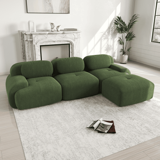 Sofá modular - sem montagem - ergonómico e amigo dos animais - Veludo cotelê - Verde