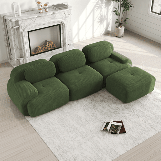 Sofá modular - sem montagem - ergonómico e amigo dos animais - Veludo cotelê - Verde