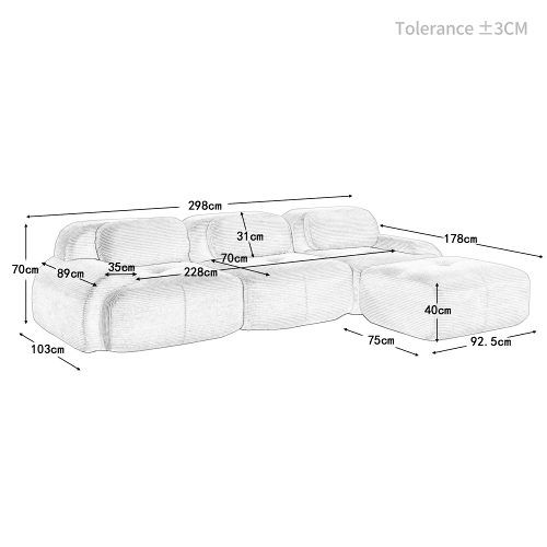 Sofá modular - sem montagem - ergonómico e amigo dos animais - Veludo cotelê - Verde