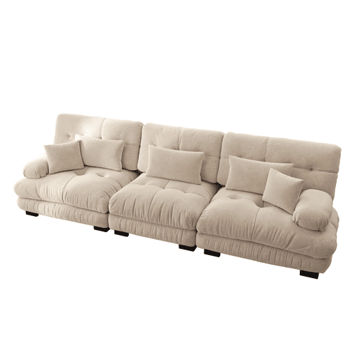Sofá modular de 3 lugares - Sofá-cama com assento profundo, chenille, confortável para sala de estar, apartamento, escritório - Café claro