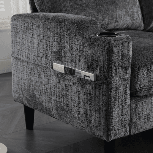 Sofá elegante de 4 lugares - com banqueta, arrumação, apoios de braços confortáveis, porta-copos, bolsos laterais, pés de plástico resistentes, estofado em veludo - Cinza