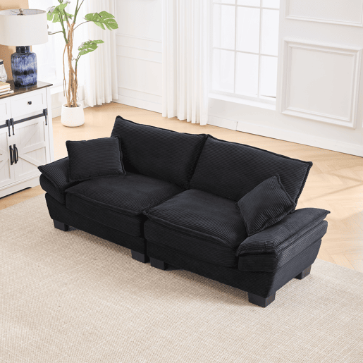 Sofá moderno de 2 lugares - com cama extra, almofada incluída, confortável e espaçoso - Preto Sofá moderno de 2 lugares - com cama extra, almofada incluída, confortável e espaçoso - Preto