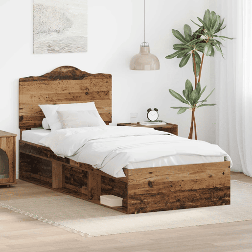 Estrutura de cama de solteiro para adultos com cabeceira Madeira antiga 90 x 200 cm